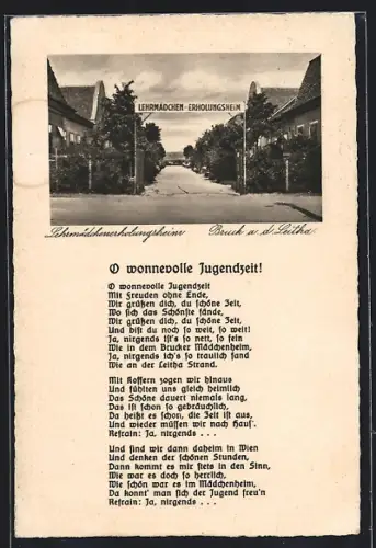 AK Bruck a. d. Leitha, Lehrmädchen-Erholungsheim, Lied O wonnevolle Jugendzeit