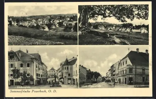 AK Peuerbach, Ortsansicht von einem Feldweg, Strassenpartien