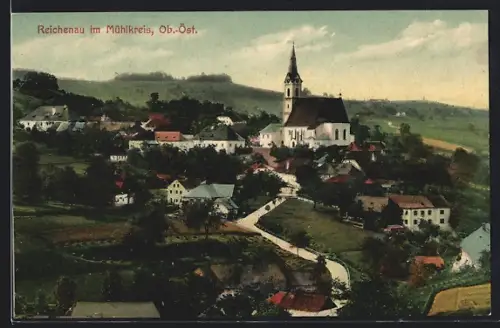 AK Reichenau im Mühlkreis, Strassenpartie mit Kirche