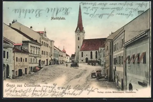 AK Ottensheim, Marktplatz mit Kirche