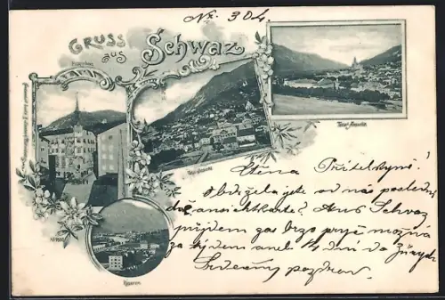 AK Schwaz, Totalansicht, Kaserne, Strassenpartie