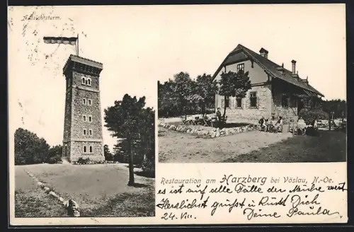 AK Vöslau /N.-Oe., Restaurant am Harzberg, Aussichtsturm