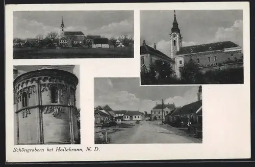 AK Grabern /N.-Oe., Schöngrabern bei Hollabrunn, Kirche, Turm, Strassenpartie