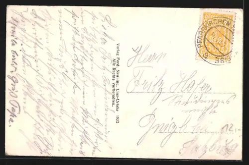 AK Pfarrkirchen /Mühlkreis, Gasthaus des Mathias Weiss, Ort mit Kirche