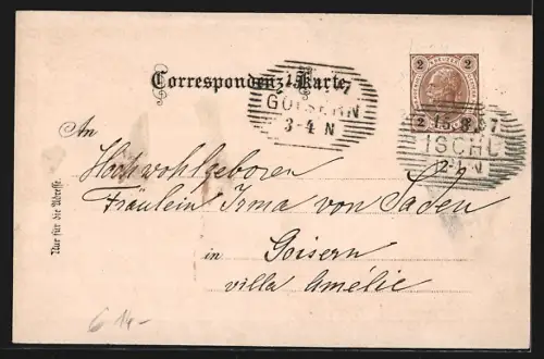 Lithographie Ischl, Kaiserl. Villa, Kreuzstein, Dachstein vom Ort aus gesehen