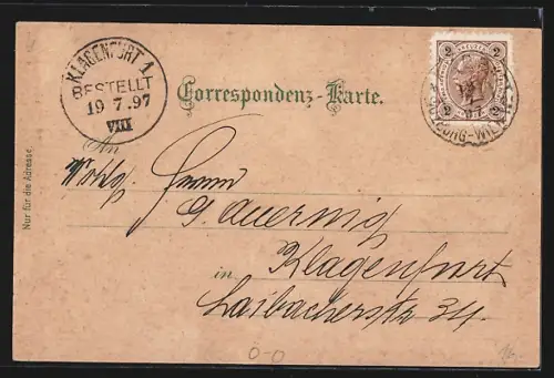 Lithographie Ischl, Esplanade mit Hotel Elisabeth, Teilansicht mit Dachstein