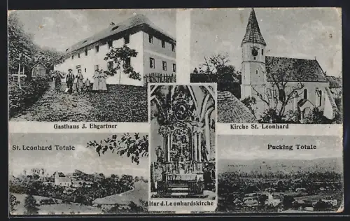 AK Pucking, St. Leonhard, Kirche, Gasthaus J. Ehgartner, Pucking, Altar der Kirche