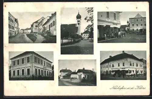 AK Neuhofen an der Krems, Ortspartie, Strassenpartie mit Blick zur Kirche, Geschäft