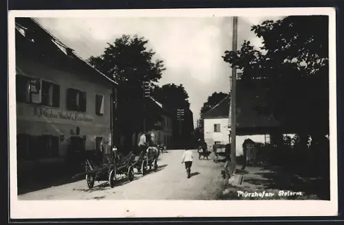 AK Mürzhofen, Ortspartie mit Gasthaus und Fleischhauerei Grabner