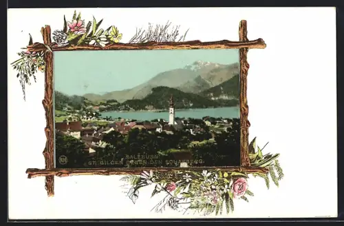 AK St. Gilgen /Salzburg, Ortsansicht gegen den Schafberg