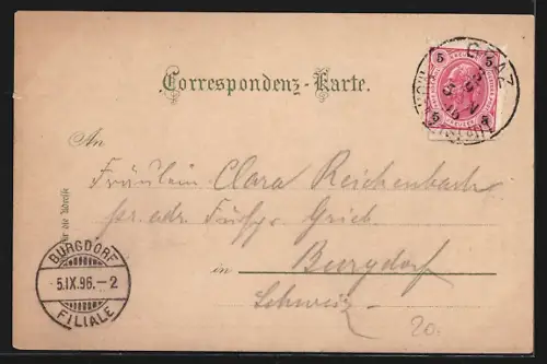 Lithographie Graz, Schlossbergbahn, Totalansicht