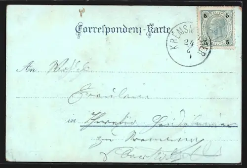 Mondschein-Lithographie Kremsmünster, Ortsansicht im Vollmondlicht