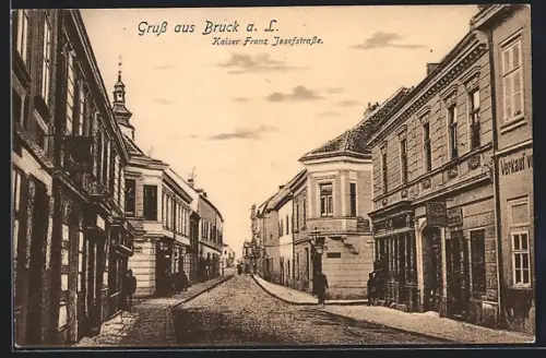AK Bruck a. L., Kaiser Franz Josefstrasse mit Geschäften