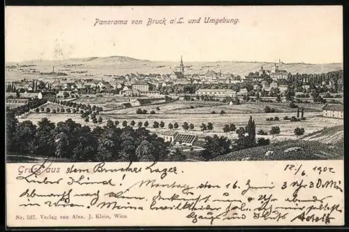 AK Bruck a. L., Gesamtansicht mit Panorama