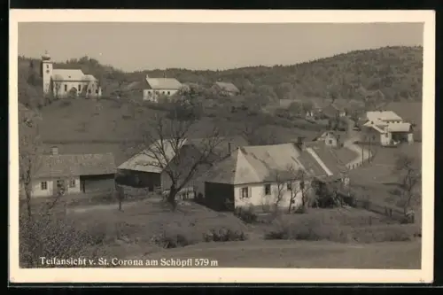 AK St. Corona am Schöpfl, Teilansicht mit Wohnhäusern und Kirche