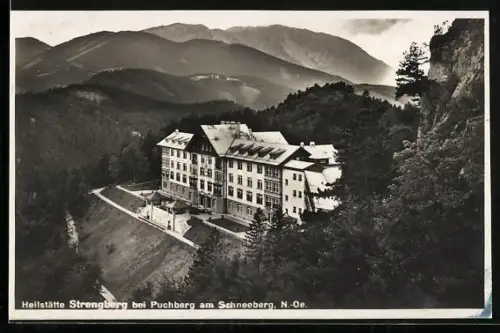 AK Puchberg bei Schneeberg, Blick auf Heilstätte Strengberg mit Bergpanorama