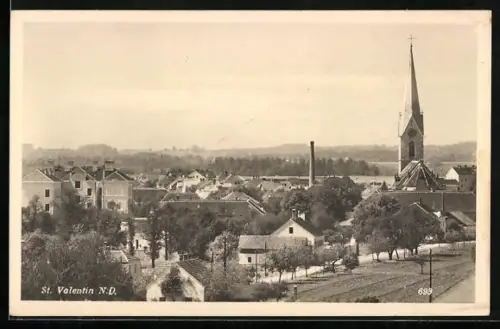 AK St. Valentin /N. D., Teilansicht mit Kirche