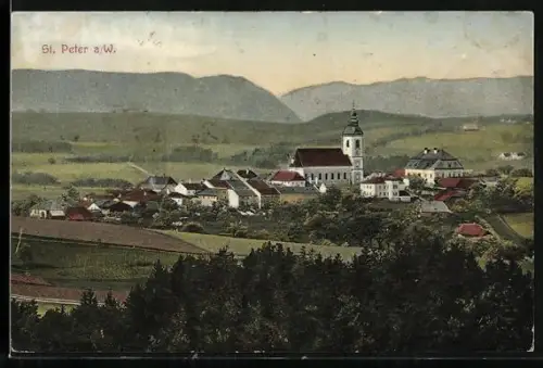 AK St. Peter a.W., Ortsansicht mit Kirche
