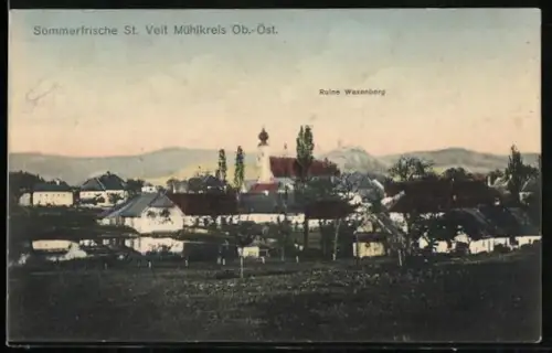 AK St. Veit /Mühlkreis, Ortsansicht mit Ruine Waxenberg