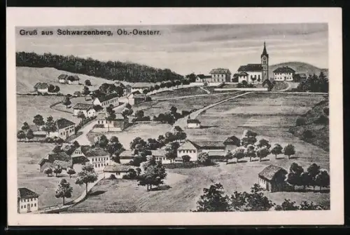 AK Schwarzenberg, Panoramablick auf die Ortschaft mit Kirche
