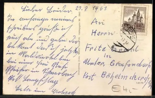 AK Langschlag /N. D., Teilansicht mit Bäumen