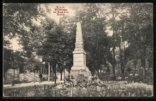 AK Bruck a. L., K. u. k. Militärlager, Obelisk