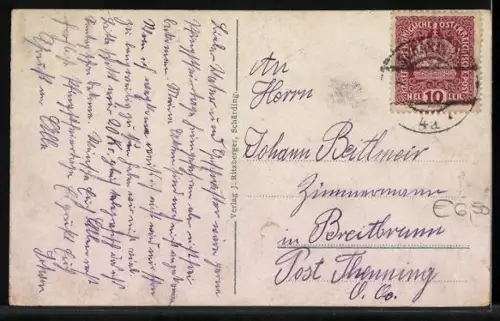 AK Schärding, Oberer Stadtplatz mit Rathaus und Falterbauer`s Gasthaus