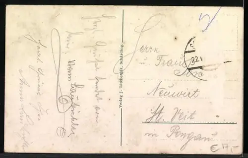 AK Schärding, Stadtplatz mit Kutsche und Anlage