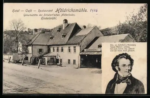 AK Hinterbrühl, Hotel Höldrichsmühle, Geburtsstätte der Schubert`schen Müllerlieder