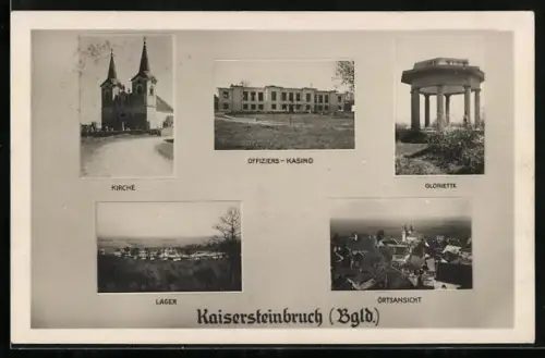 AK Kaisersteinbruch, Kirche, Offiziers-Kasino, Gloriette, Ortsansicht