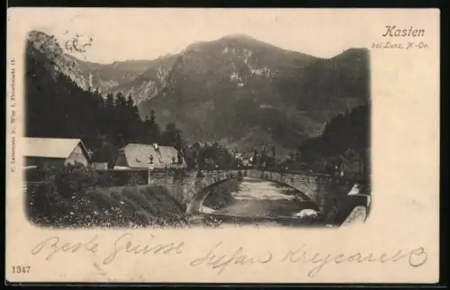 AK Kasten, Flusspartie mit Brücke