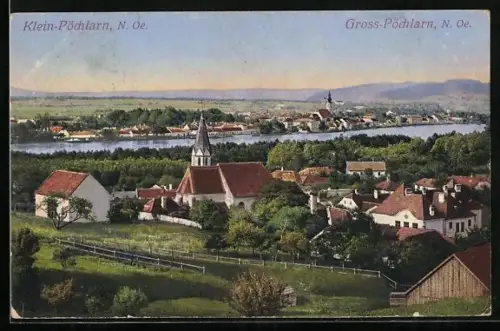 AK Klein-Pöchlarn /N.Oe., Ortsansicht mit Kirche mit Blick nach Gross-Pöchlarn