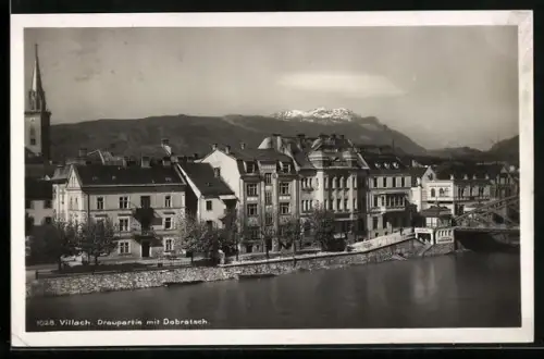 AK Villach, Draupartie mit Dobratsch