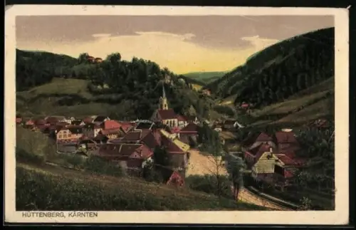 AK Hüttenberg /Kärnten, Ortsansicht mit Kirche vom Berghang aus