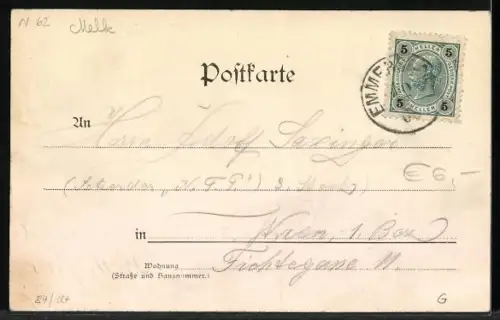 AK Emmersdorf a. d. Donau, Ortsansicht mit Kirche, im Vordergrund Schleppdampfer