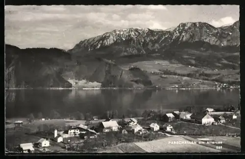 AK Nussdorf am Attersee, Parschallen aus der Vogelschau mit Attersee
