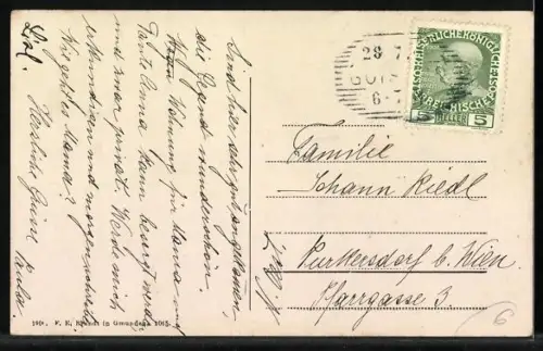 AK Goisern, Ortsansicht mit Kirche und Bergblick