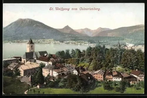 AK St. Wolfgang, Ortsansicht vom Calvarienberg aus