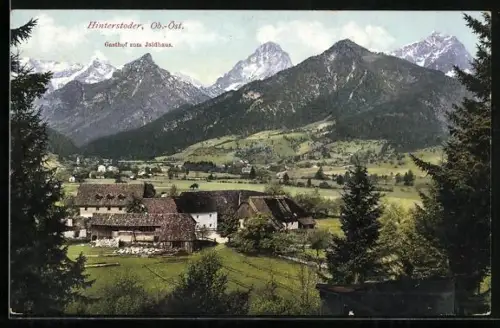 AK Hinterstoder, Ortsansicht mit Gasthaus zum Jaidhaus
