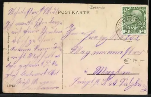 AK Ostermiething /O. Ö., Ortsansicht von einer Anhöhe aus