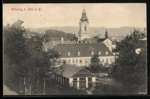 AK Wilhering b. Linz a. D., Ortspartie mit Kirche