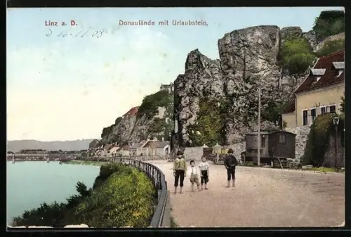 AK Linz /D., Donaulände mit Urlaubstein