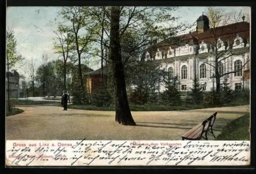 AK Linz a. Donau, Partie aus dem Volksgarten