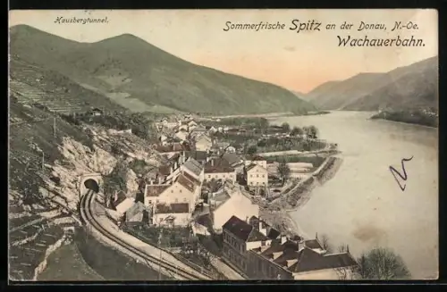 AK Spitz a. d. Donau, Blick auf die Wachauerbahn und den Hausbergtunnel