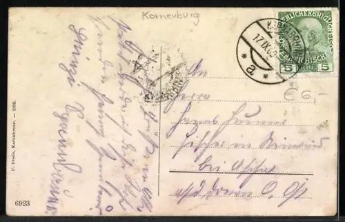 AK Karnabrunn, Ortsansicht von Feld aus mit Getreide auf Kirchturm