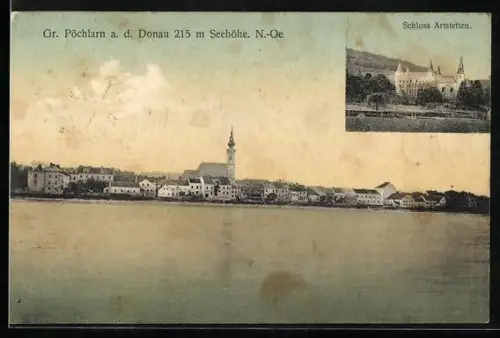 AK Gr. Pöchlarn a. d. Donau, Schloss Artstetten, Donaupartie am Ort