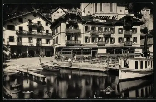 AK Hallstatt, Hotel Kainz, Dampfer Stefanie