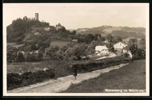 AK Waxenberg /Mühlviertel, Ortsansicht mit Burgruine