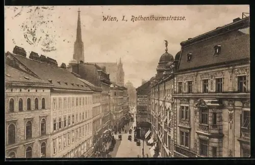 AK Wien, Rothenturmstrasse mit Kirche