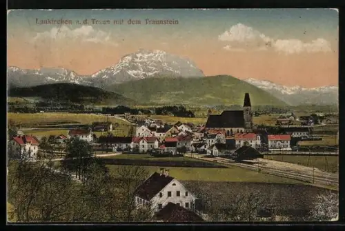 AK Laakirchen a. d. Traun, Teilansicht mit Kirche und dem Traunstein
